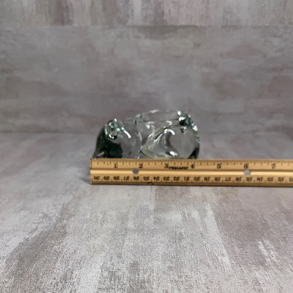 Vintage Cat Votive Holder Crystal Glass Sleeping Feline Tea Light Made USA 90s
